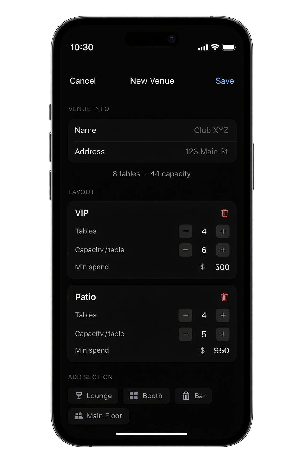 Viberyte Table Setup